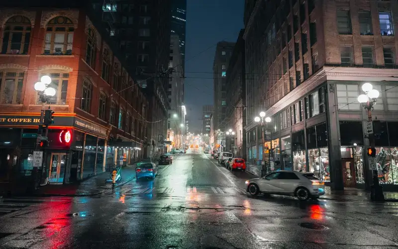 Seattle at Night (Street Road in Dark)