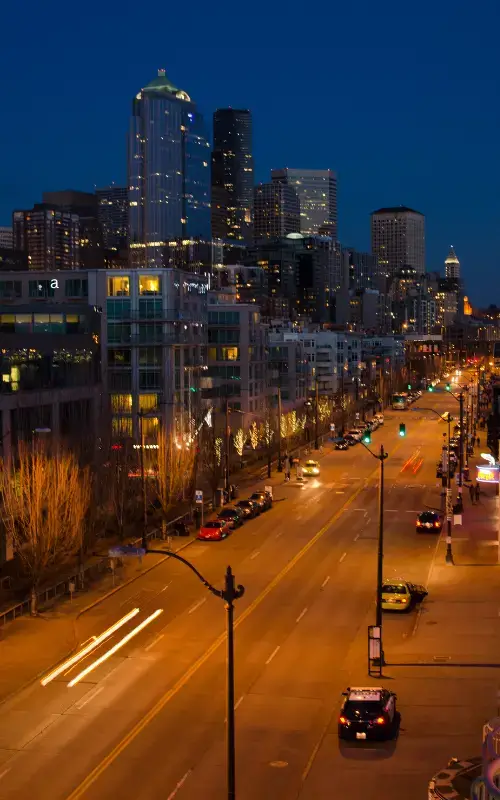 Seattle at Night with Skyscrapers