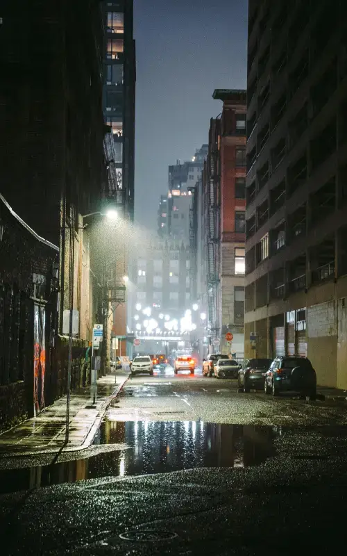 Street Scene in Seattle at Night