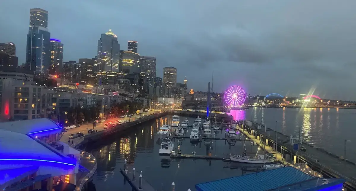 Seattle cruise port Pier 66 Terminal in the evening